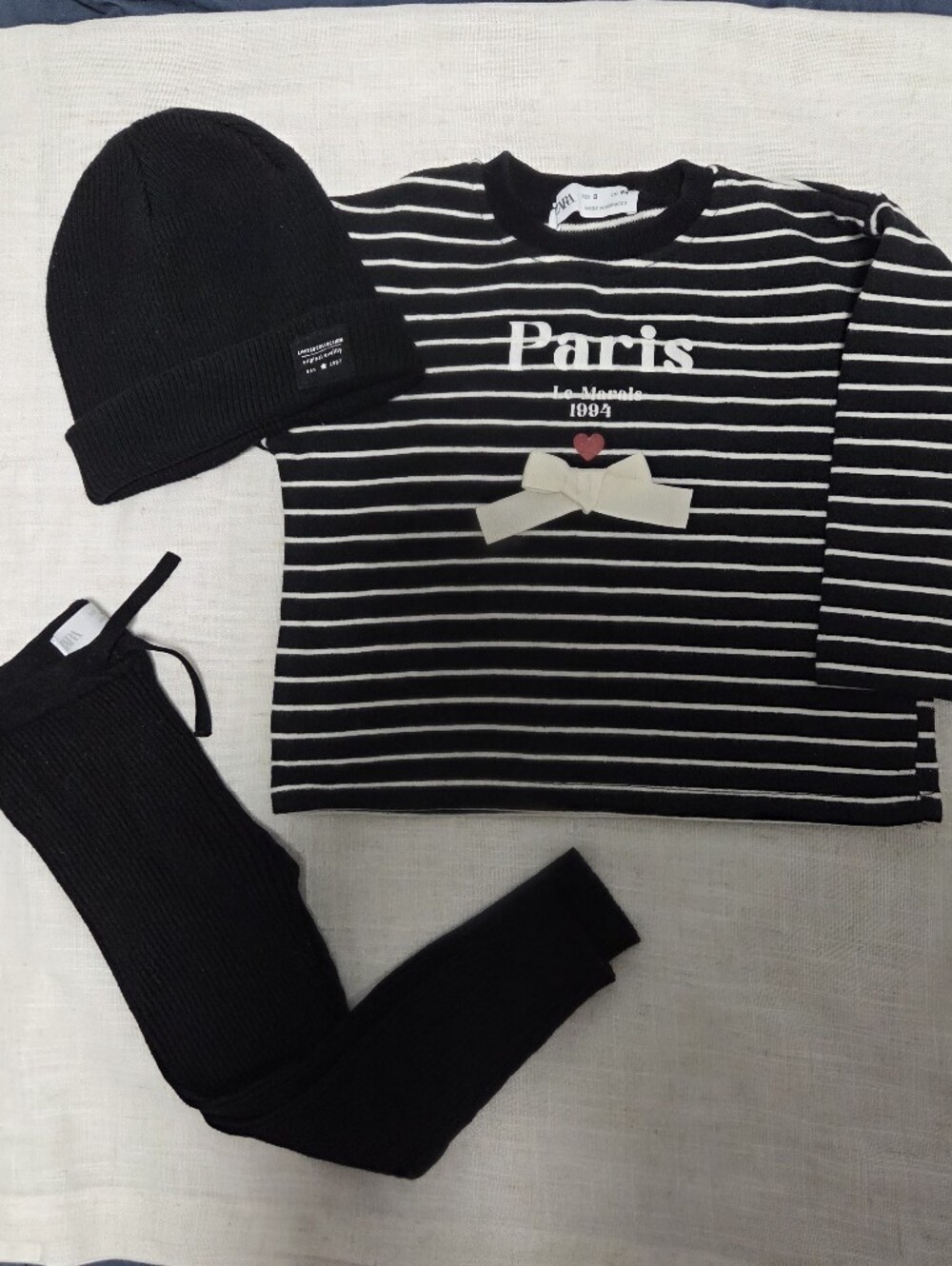 Zara Girls Bundle Paris Striped Knit Top Hat & Leggins